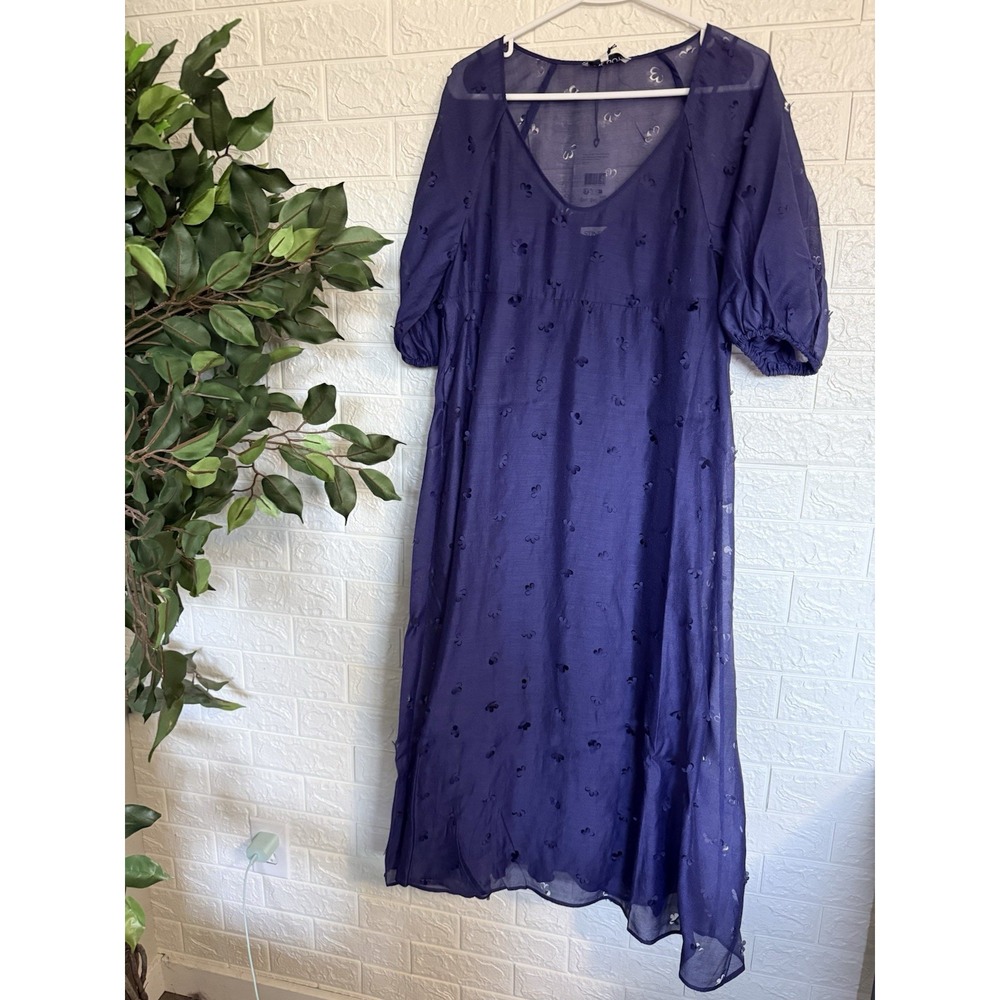 Stine Goya Ditzy Floral Organza Puff Sleeve Long Dress Blue Size S SG-PF25-D129